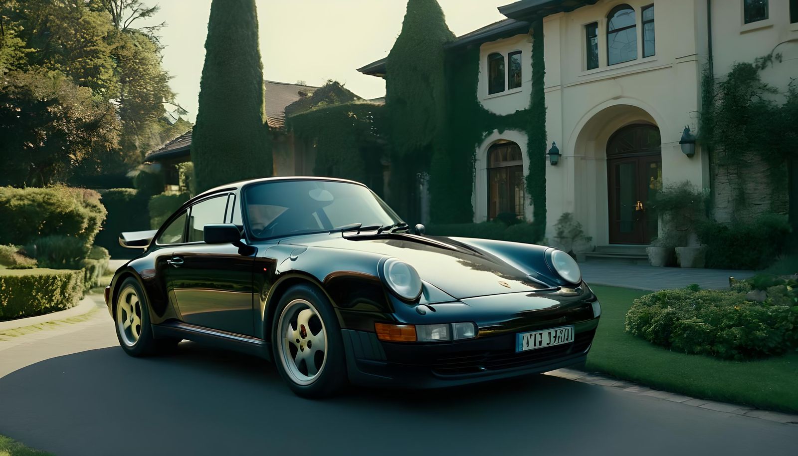 Black 1998 Porsche 911 Turbo Cinematic Film Still