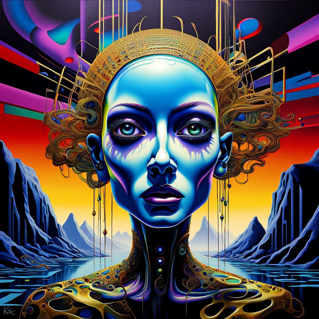 Surreal Alien Eye Landscape with Glowing Threads