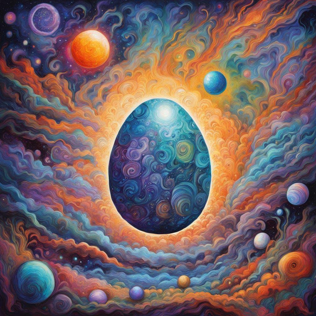 Surreal Melting Egg Howling in Cosmic Nebula