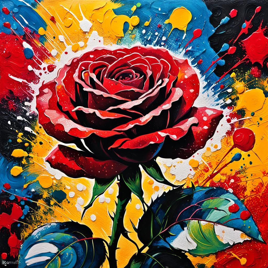 Expressive Red Rose Ink Splash Art