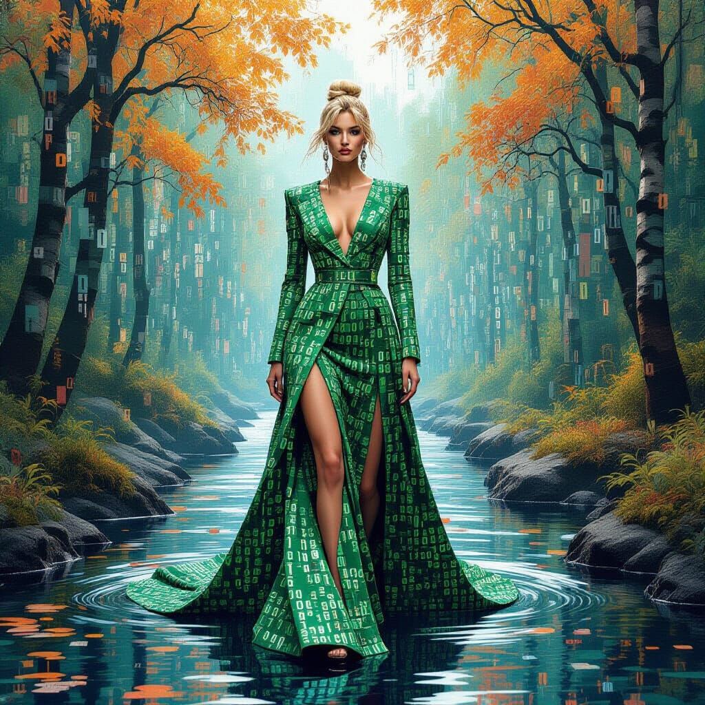 Scandinavian Fashionista of Binary Code in Autumn Data Strea...