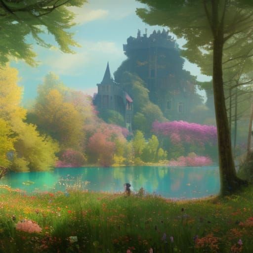 Fairycore Victorian Castle in Spring Sunlight