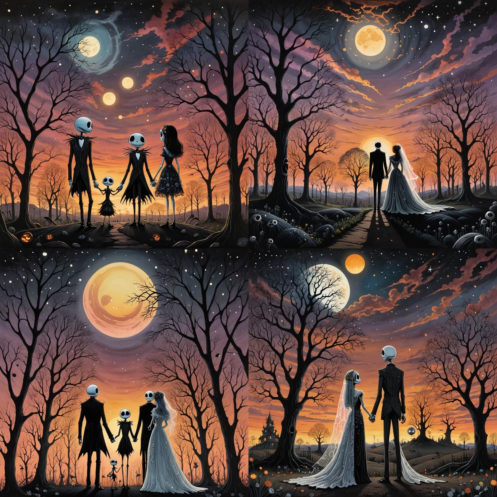 Jack and Corpse Bride: Pop Surrealism Sunset