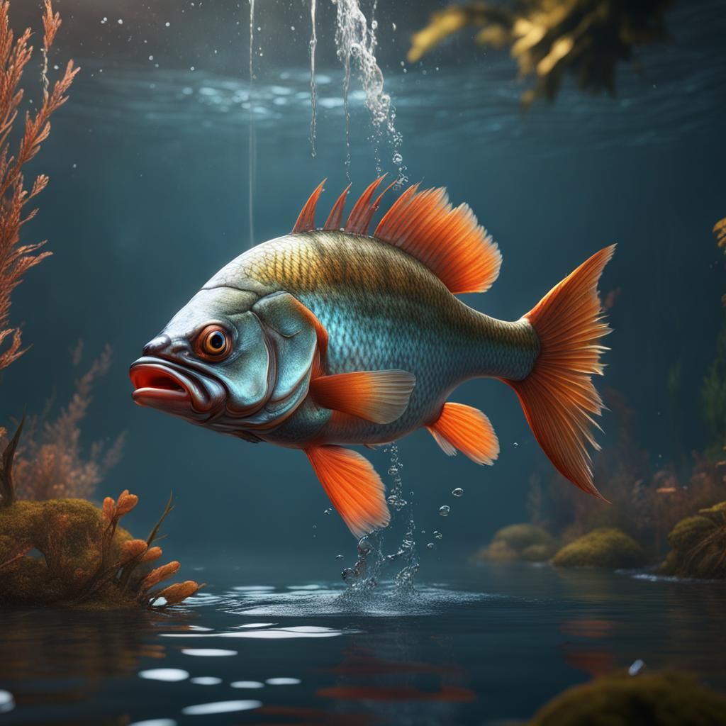 Perch Fish Leaping in Detailed Matte Painting