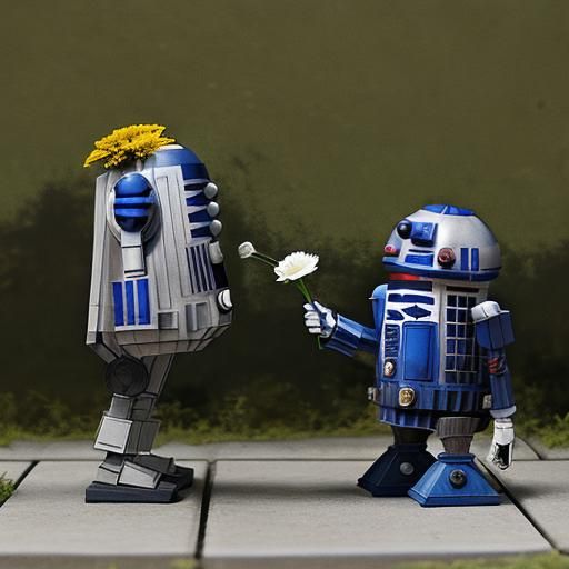 R2D2 Offers Flower to Dalek
