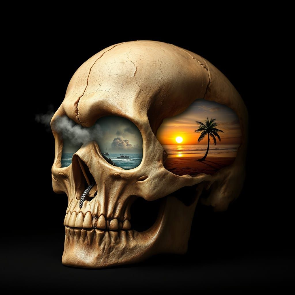 Ancient Skull in Jarring Contrast