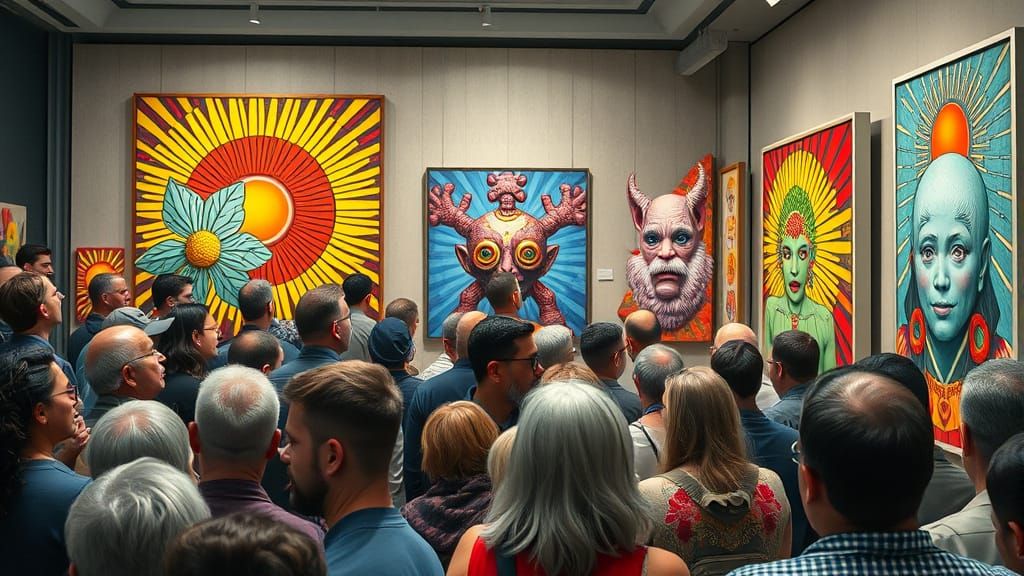 Crowded Art Gallery Inspired by Contemporary Masters