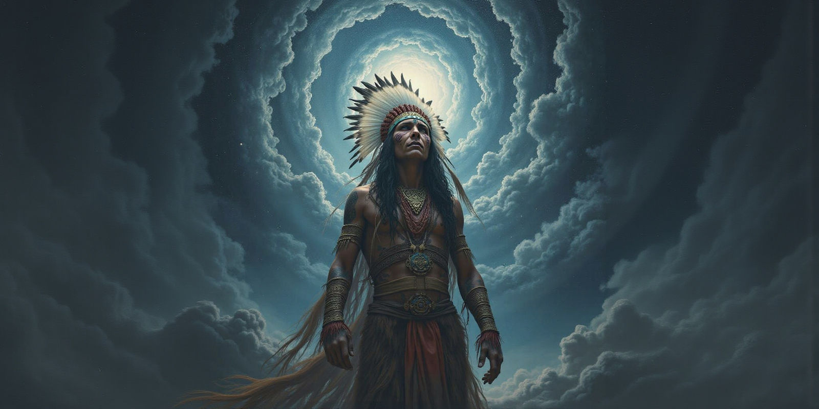 Mystical Shaman in Cosmic Vortex: Hyperrealistic Concept Art