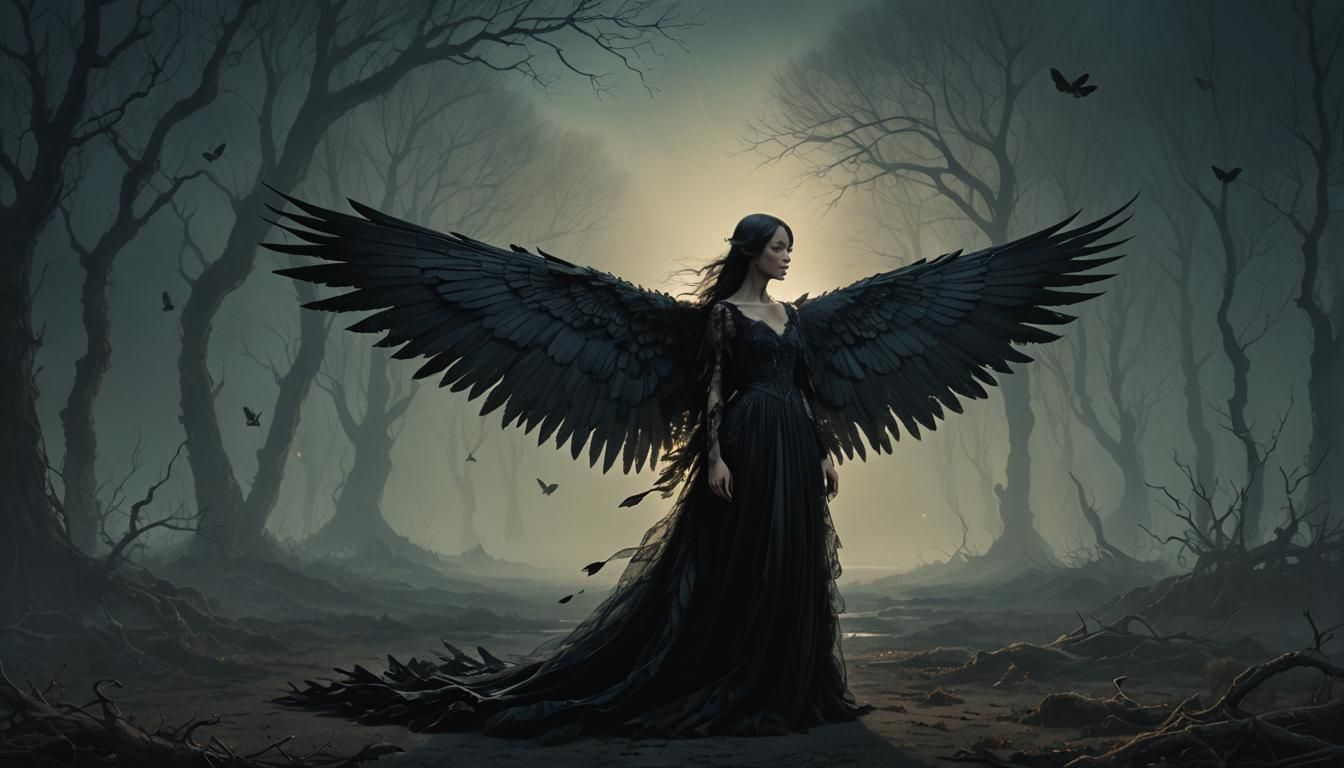 Black Angel in Dark Fantasy Style