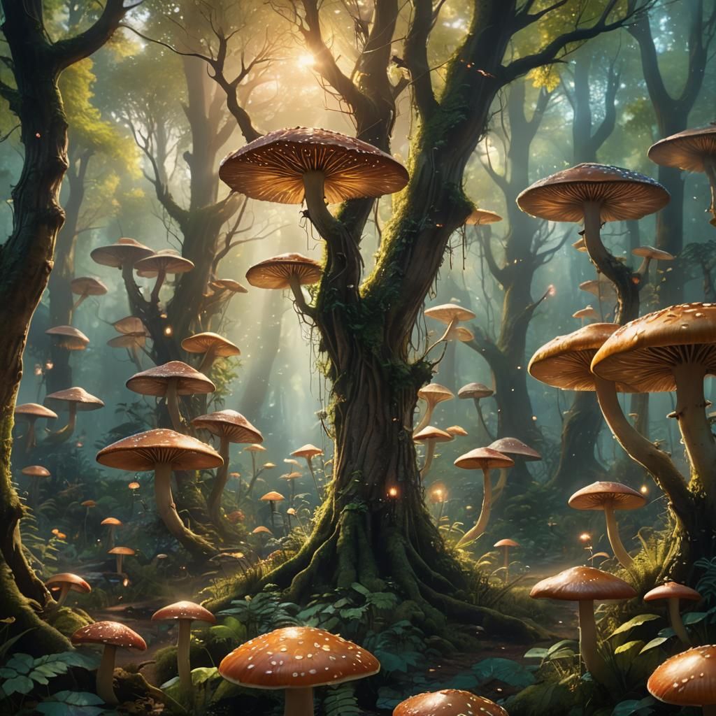 Luminescent Forest with Dancing Fairies: Digital Matte Paint...