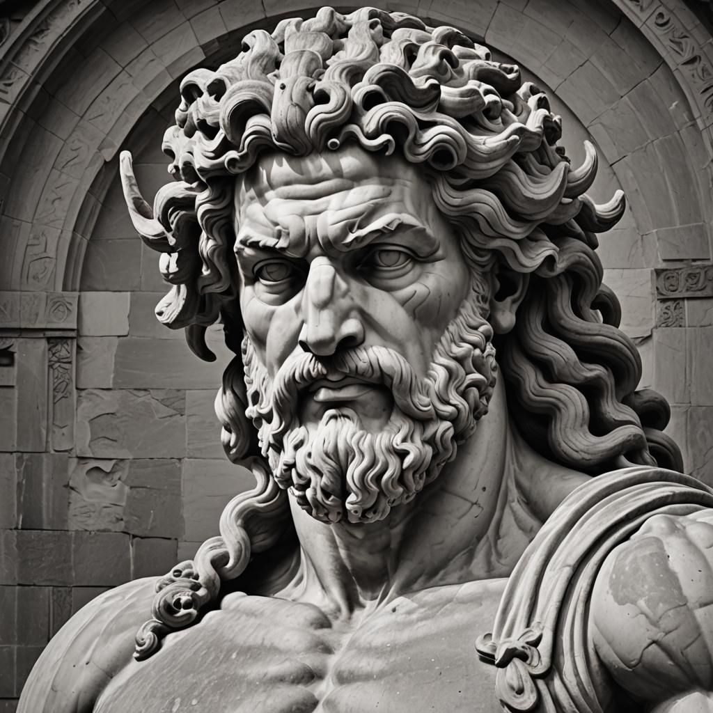 Monochrome Statue of Muscular Zeus