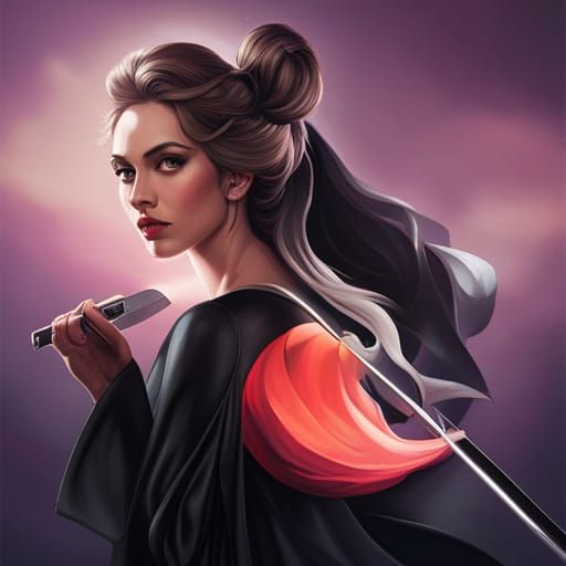 Masked Woman with Knife: Hyperdetailed Digital Art