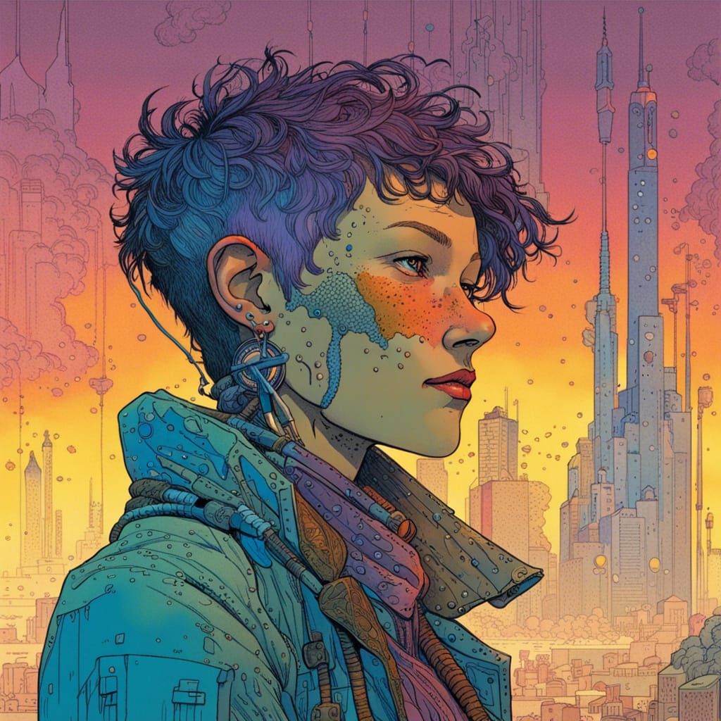 Cyberpunk Woman in Moebius Style