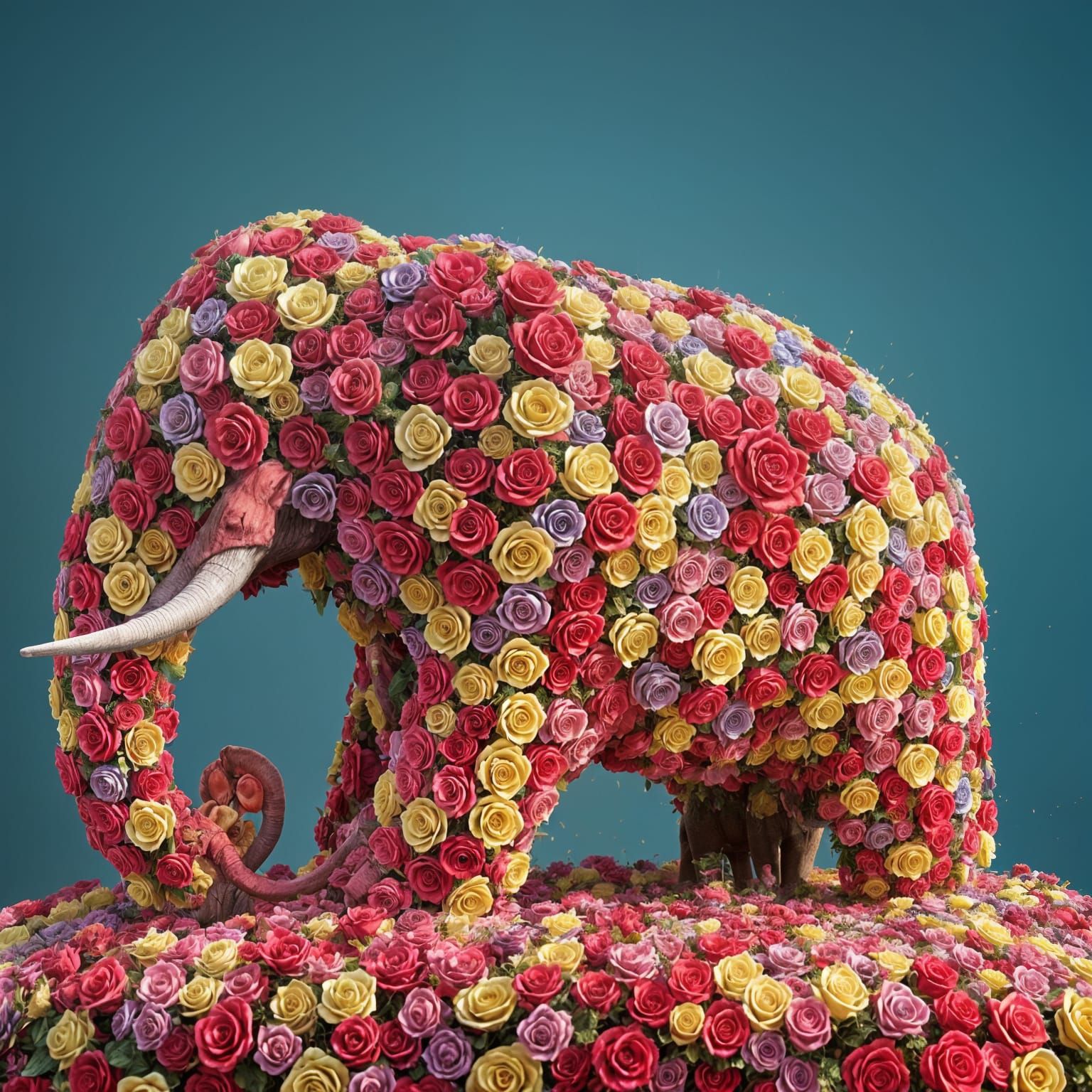 Elephant in Vibrant Floral Landscape