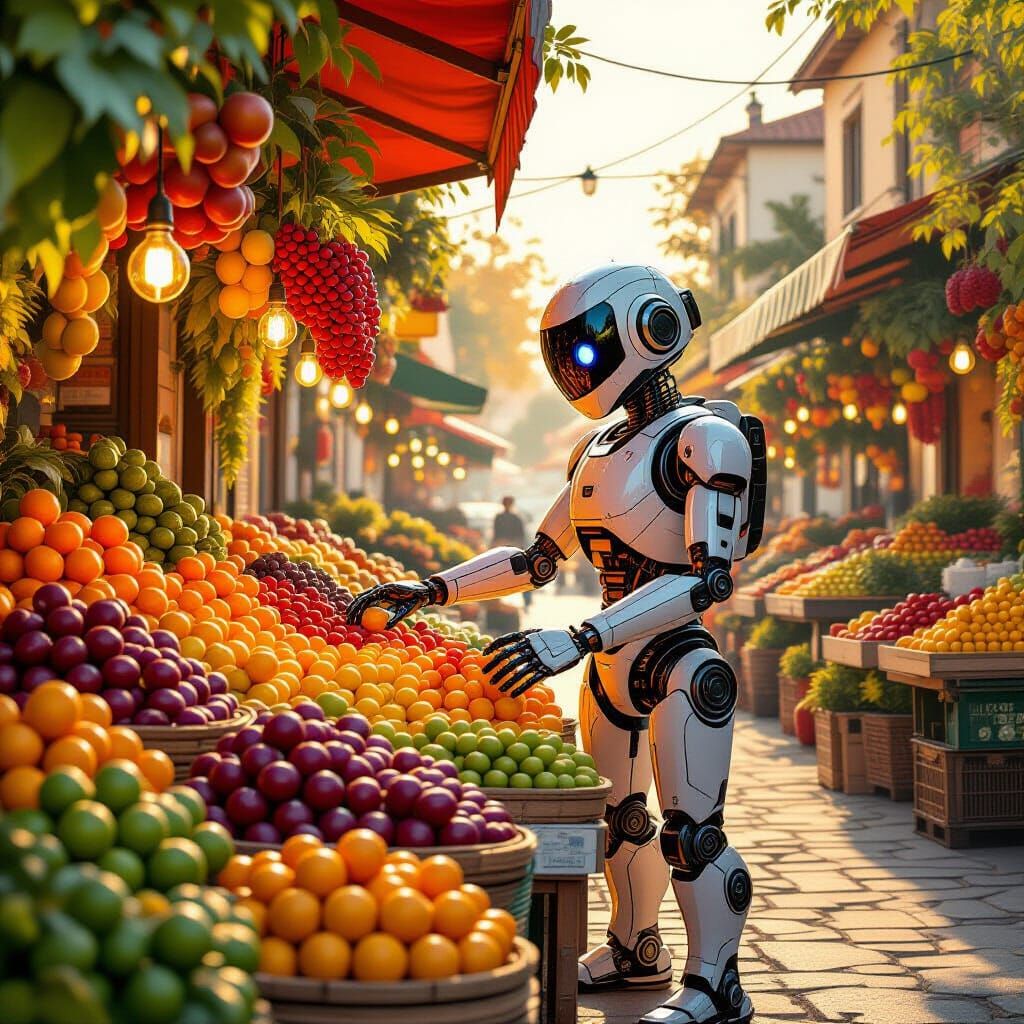 Whimsical Robot at Exotic Fruit Market