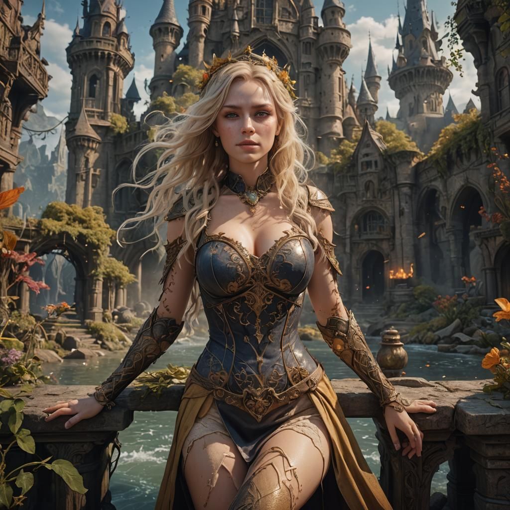 Nude Blonde Woman: Fantastical Matte Painting in 8K