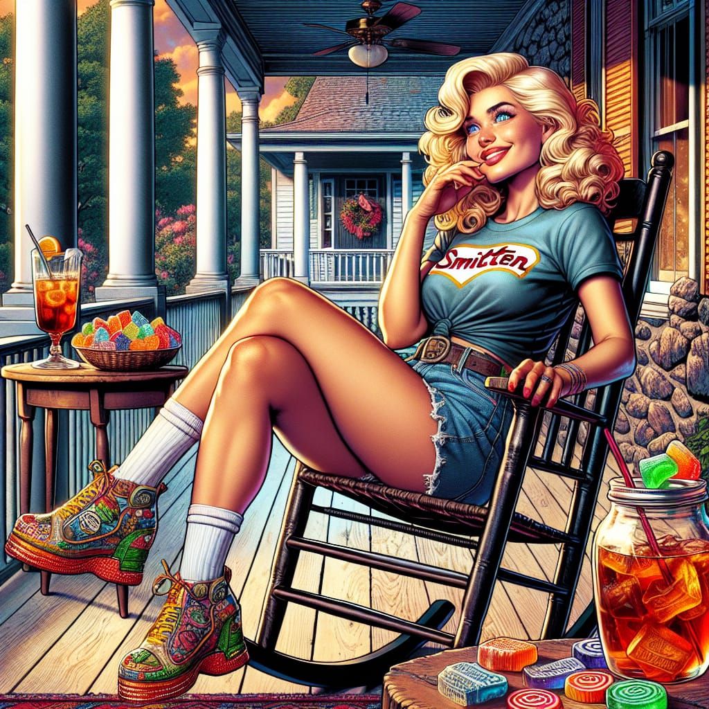 Blonde Woman in Cartoon Shoes: Hyperrealistic Comic Art