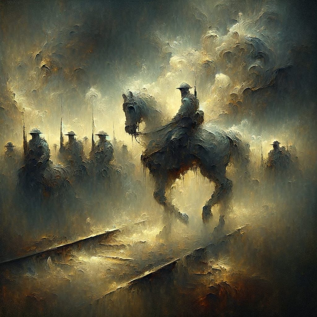 WWI Cavalry of Smoke on Battlefield