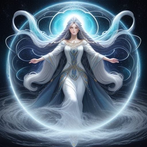 Ethereal Mother Earth Goddess in Cosmic River