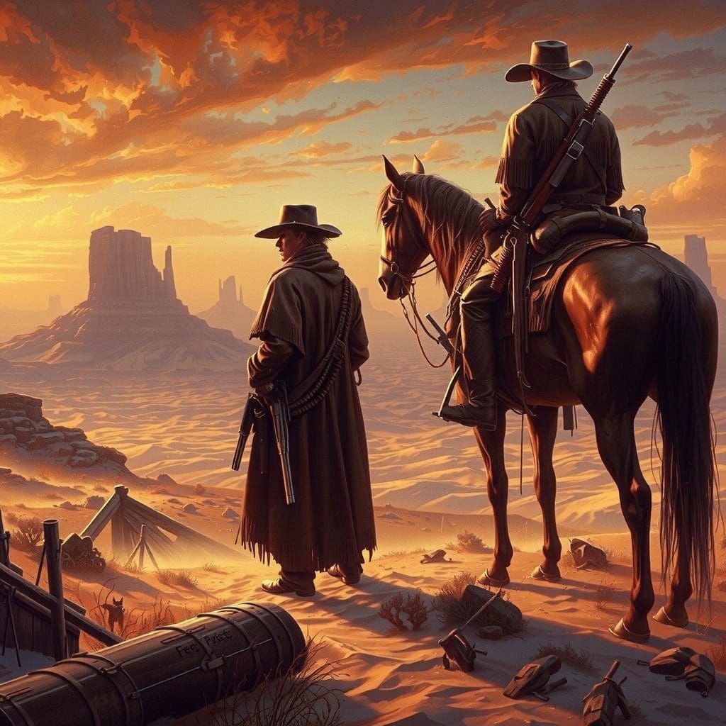 Lone Cowboy in Surreal Western Landscape