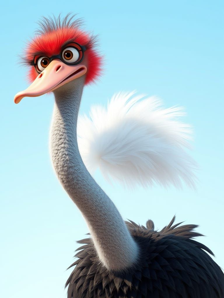 Vibrant Ostrich Character in 3D Animation Style