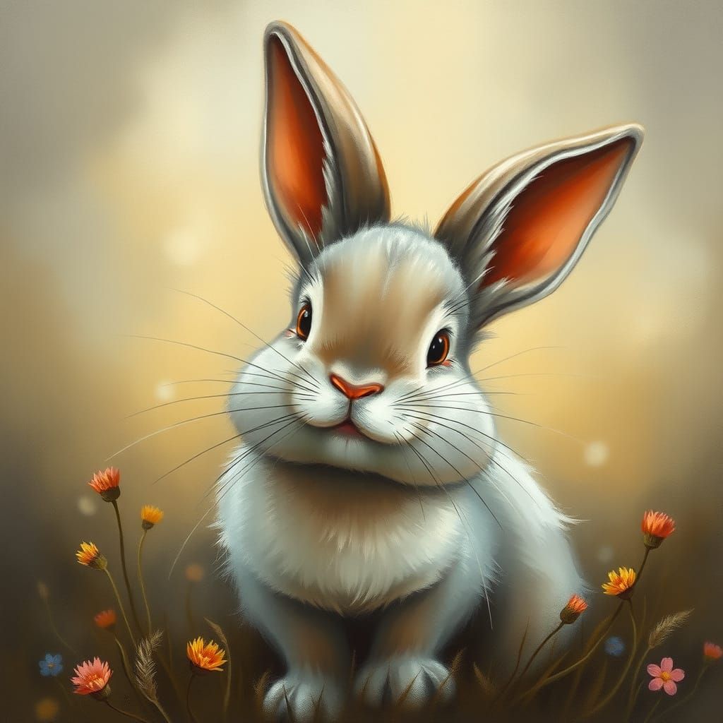 Whimsical Rabbit with Ethereal Smile in Charcoal