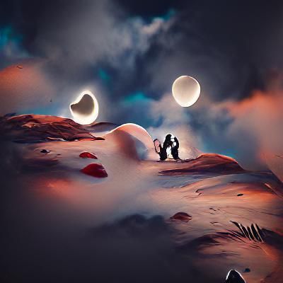 Romantic Love Birds on Moon in Acrylic Art Style