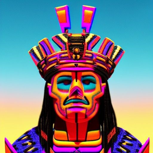 Aztecs and Incas Meeting in Synthwave Style