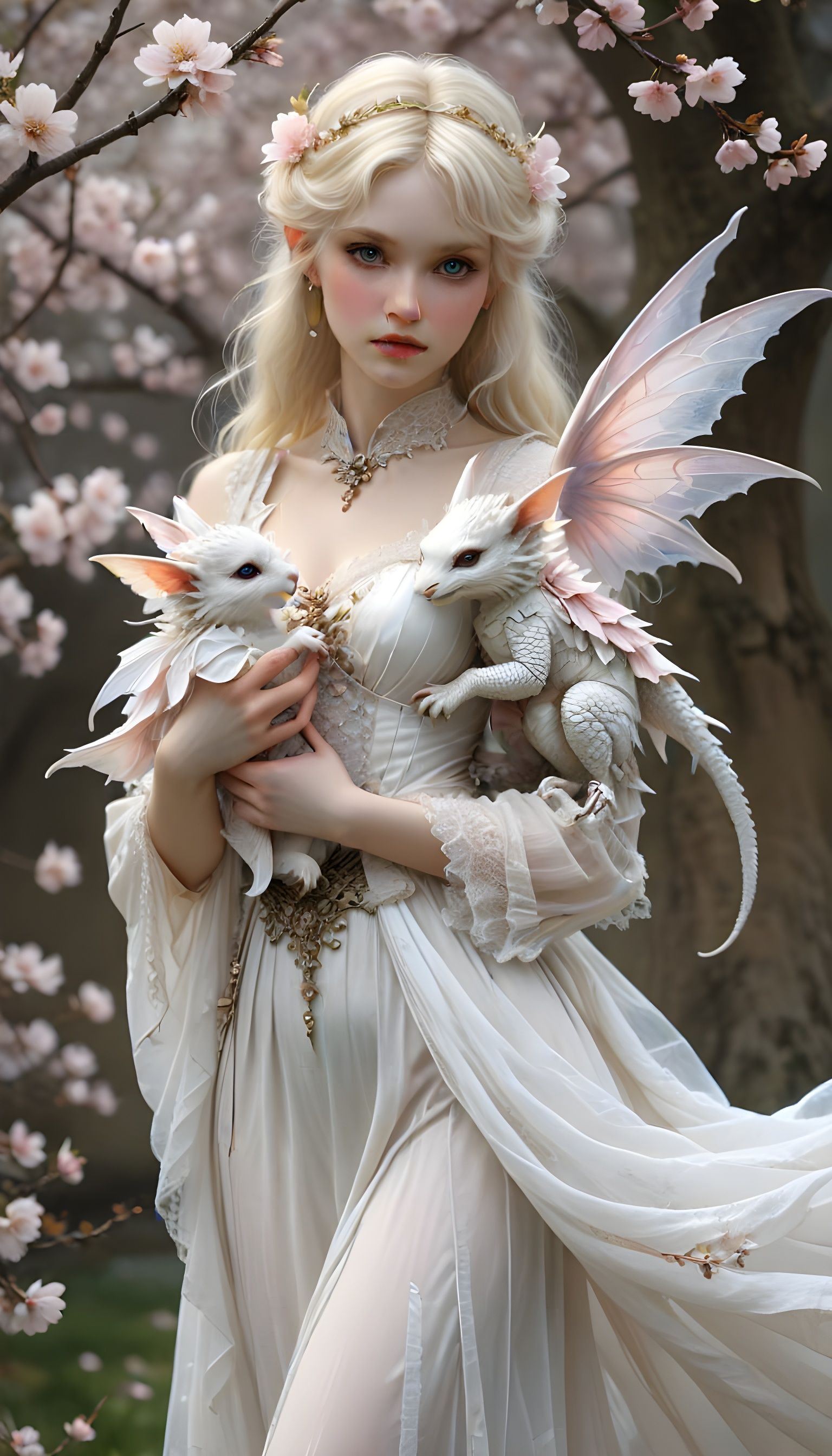 Whispering Fairy Cradles Baby Dragon in Delicate Dream