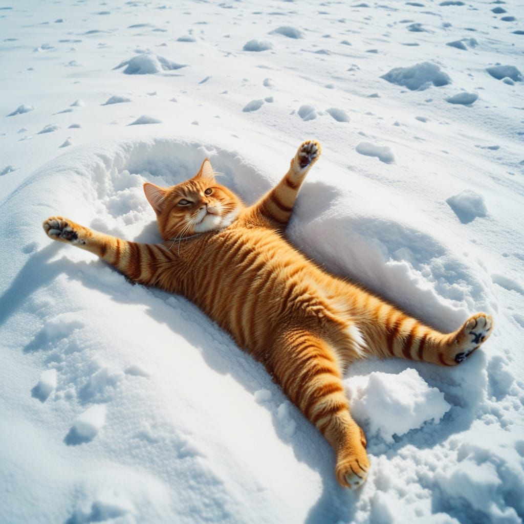 Fluffy Ginger Snow Angel in Cinematic Film Style