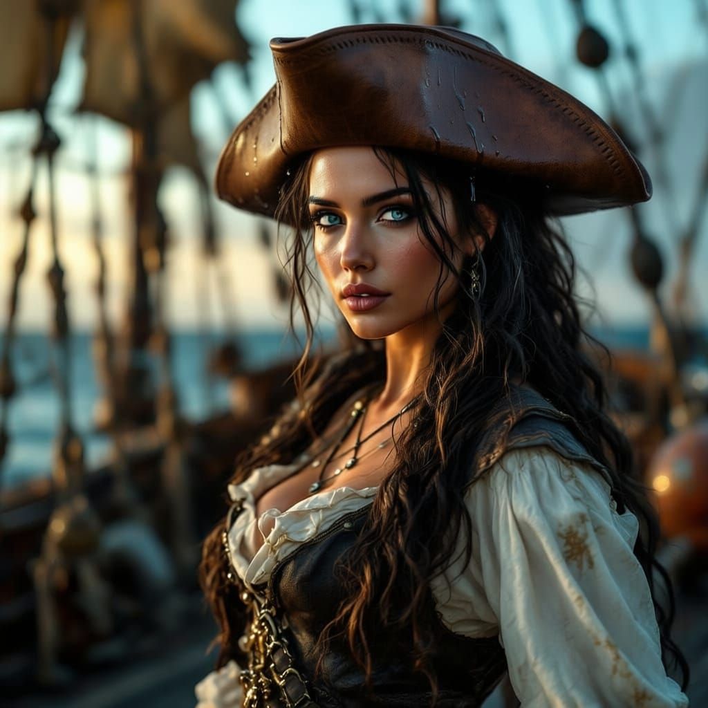 Photorealistic Pirate Captain Portrait in Golden Hour
