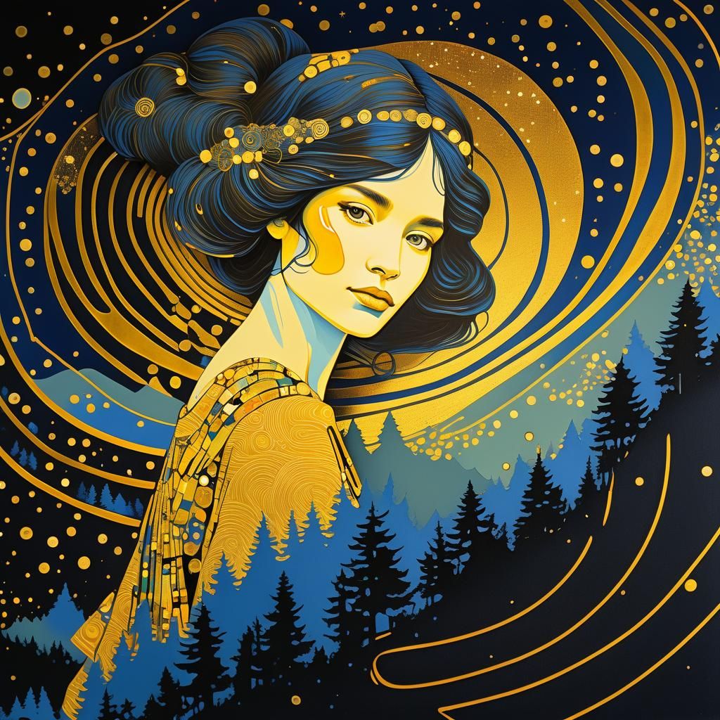 Whimsical Nomad in Smoky Mountains, Silk Screen Style