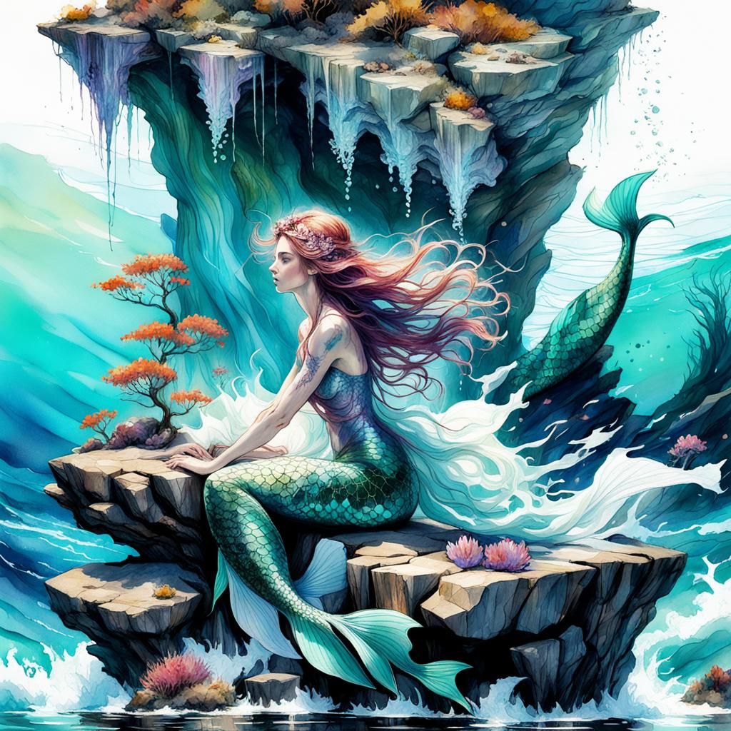 Elegant Mermaid in Underwater Fantasy Art