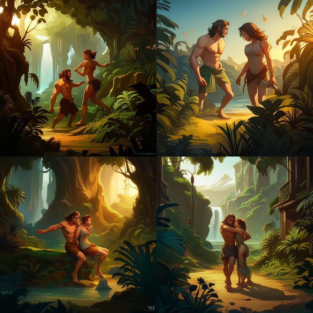 Tarzan and Jane: Hyperdetailed Art Nouveau Concept