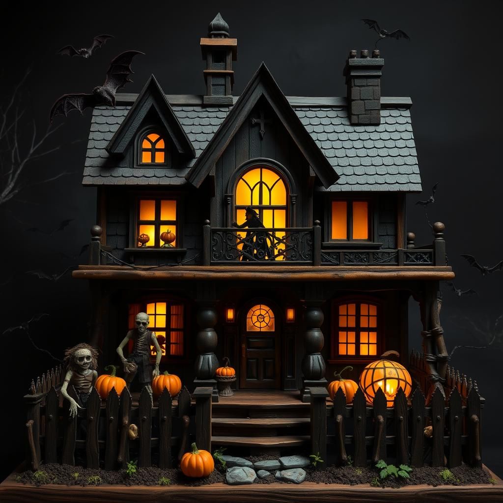 Creepy Haunted House with Zombies and Frankenstein