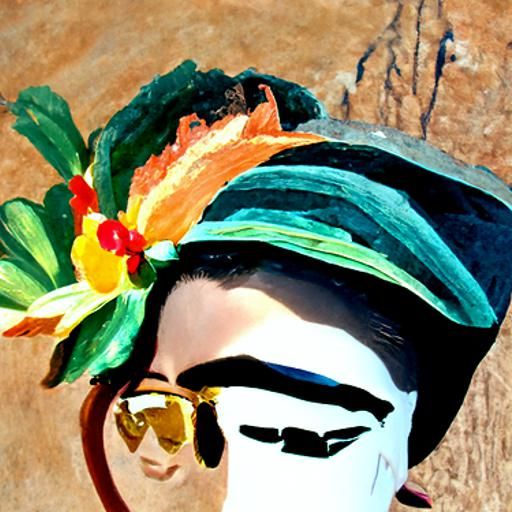 Frida Kahlo Swimming in Greece: Gouache Painting