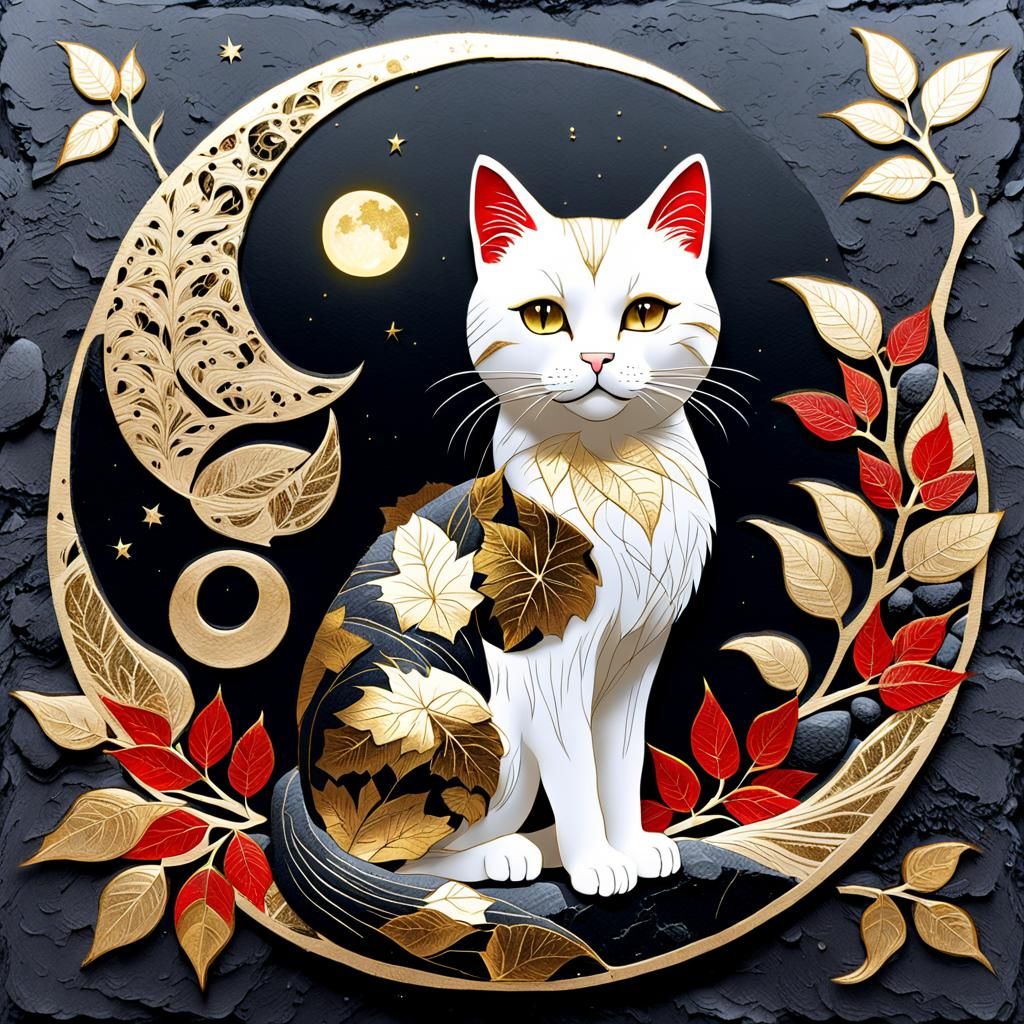 Luxurious Cat in Golden Splendor, Inspired by Traditional Ja...
