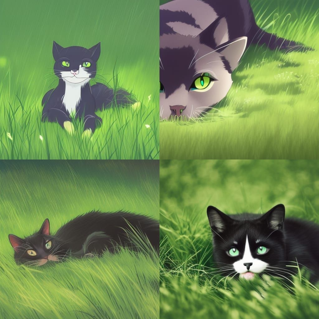 Green Cat in Ghibli Anime Style