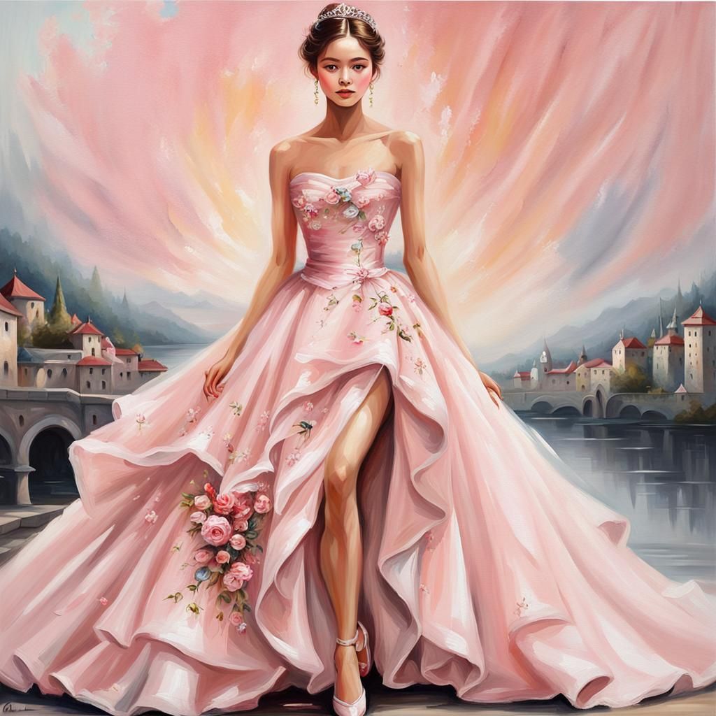 Light Pink Wide Evening Gown Cartoon. Redone.