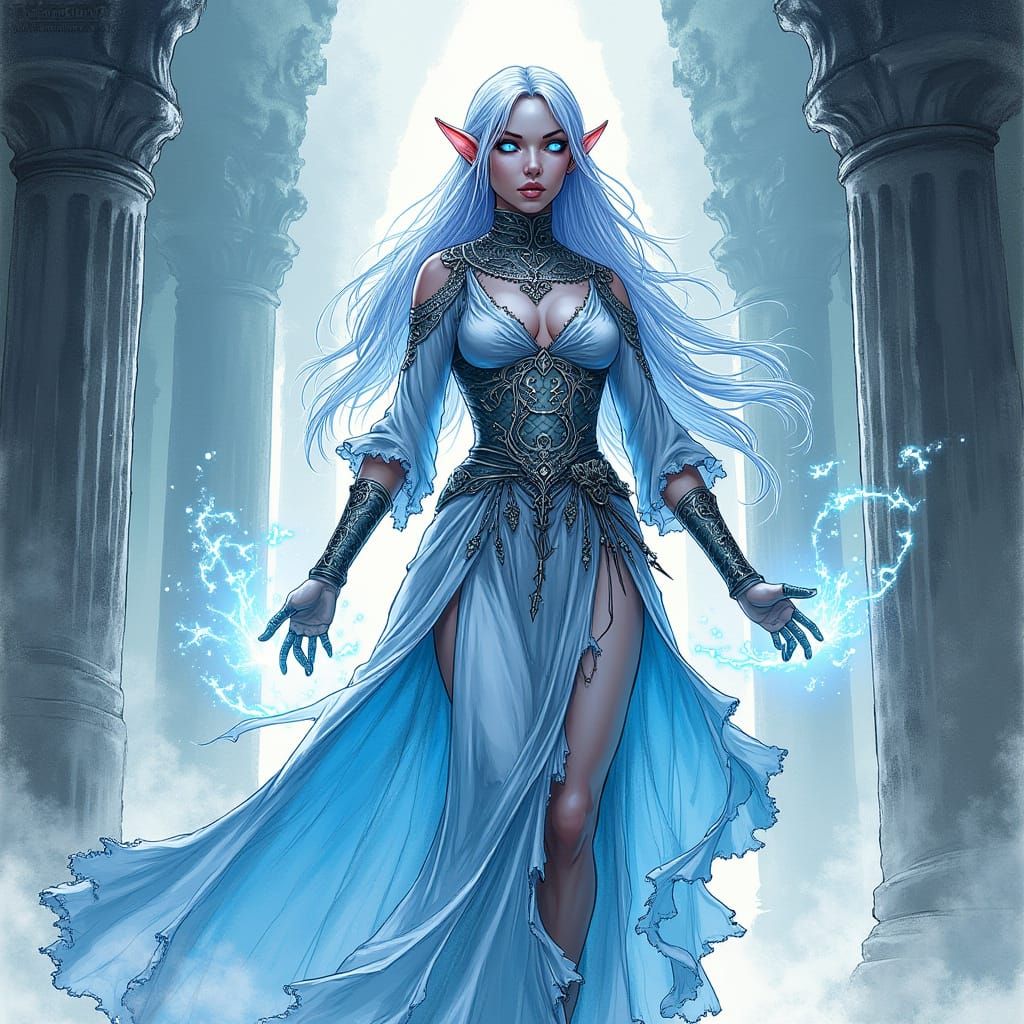Elf Arcanist with Arcane Runes in Elven Ruins
