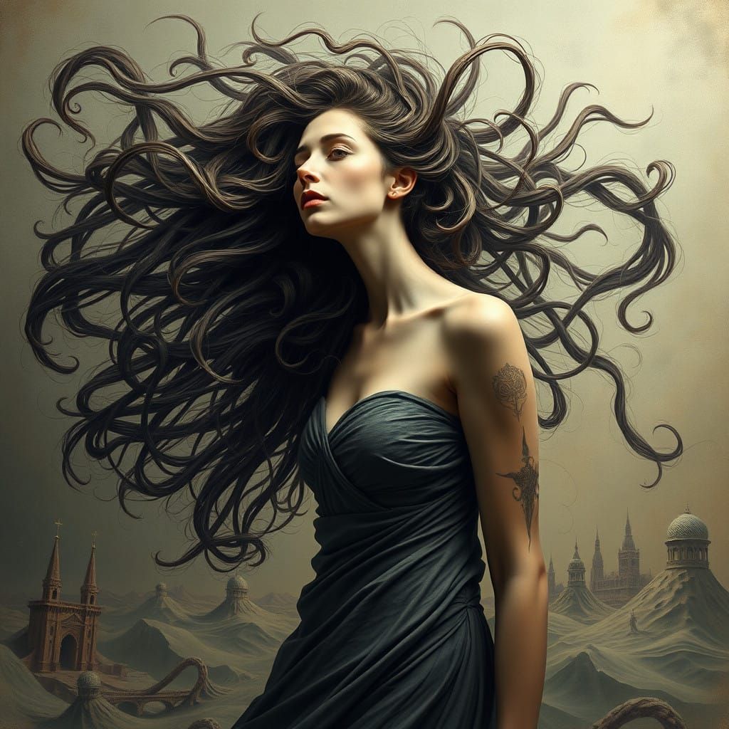 Surrealist Goddess of Unbridled Hair