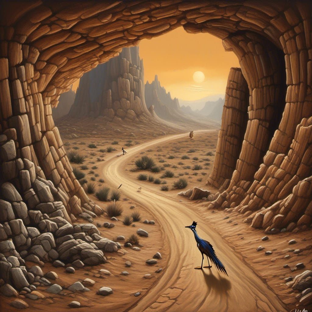 Looney Tunes Desert Scene in Dutch Masters Style