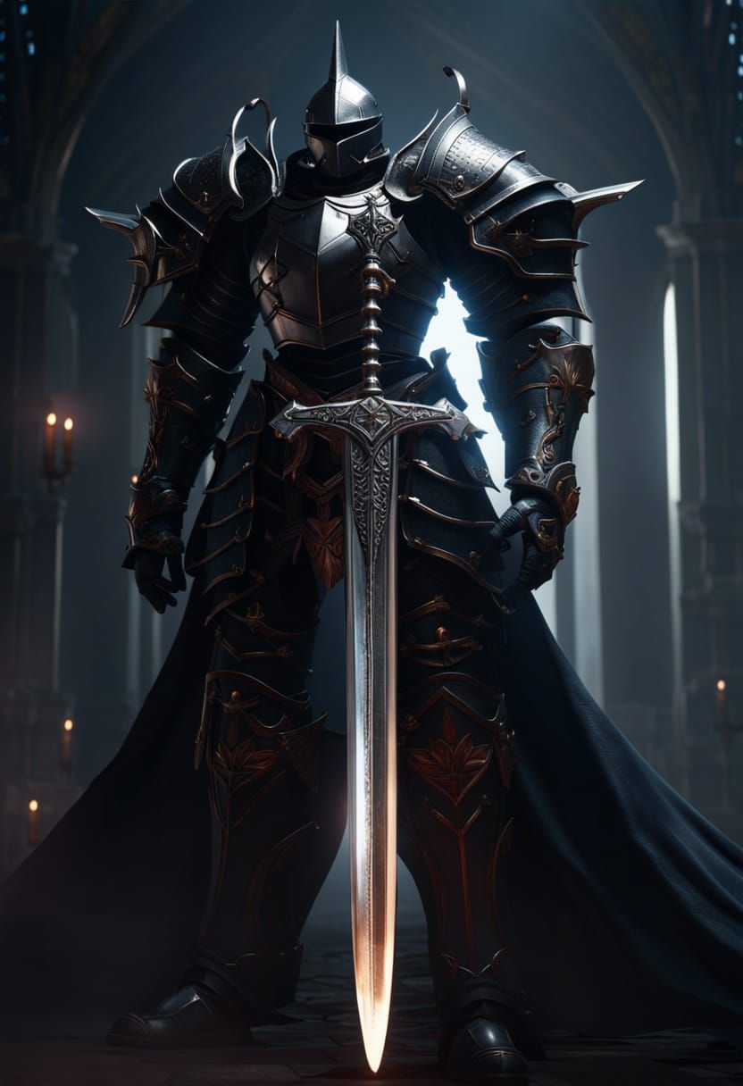 Gothic Knight with Big Sword in Dark Fantasy Style