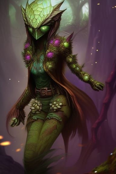 Cute Orchid Mantis Golem in Dark Fantasy Style