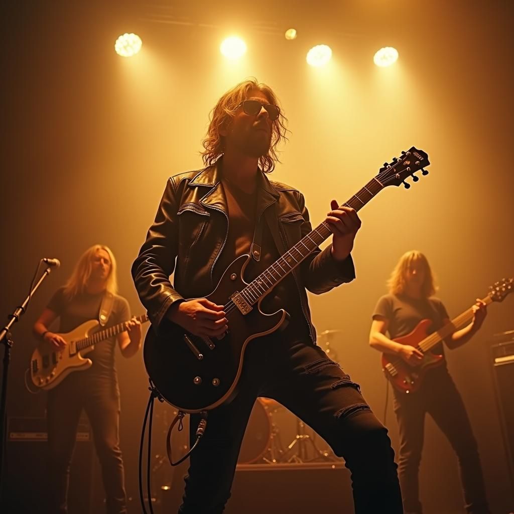 Passionate Rock Guitarist on Stage in Film Style