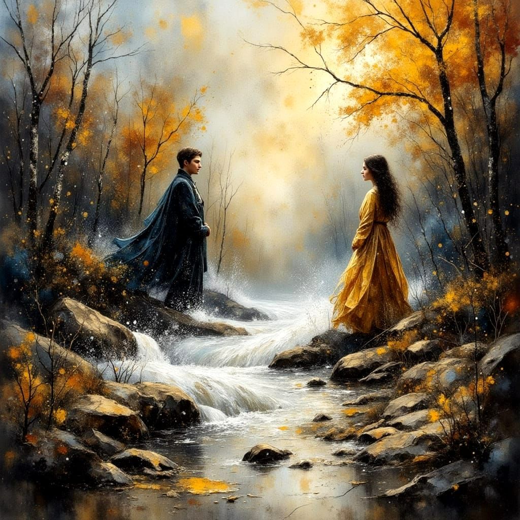 Raging River Impasto Painting with Shimmering Glaze