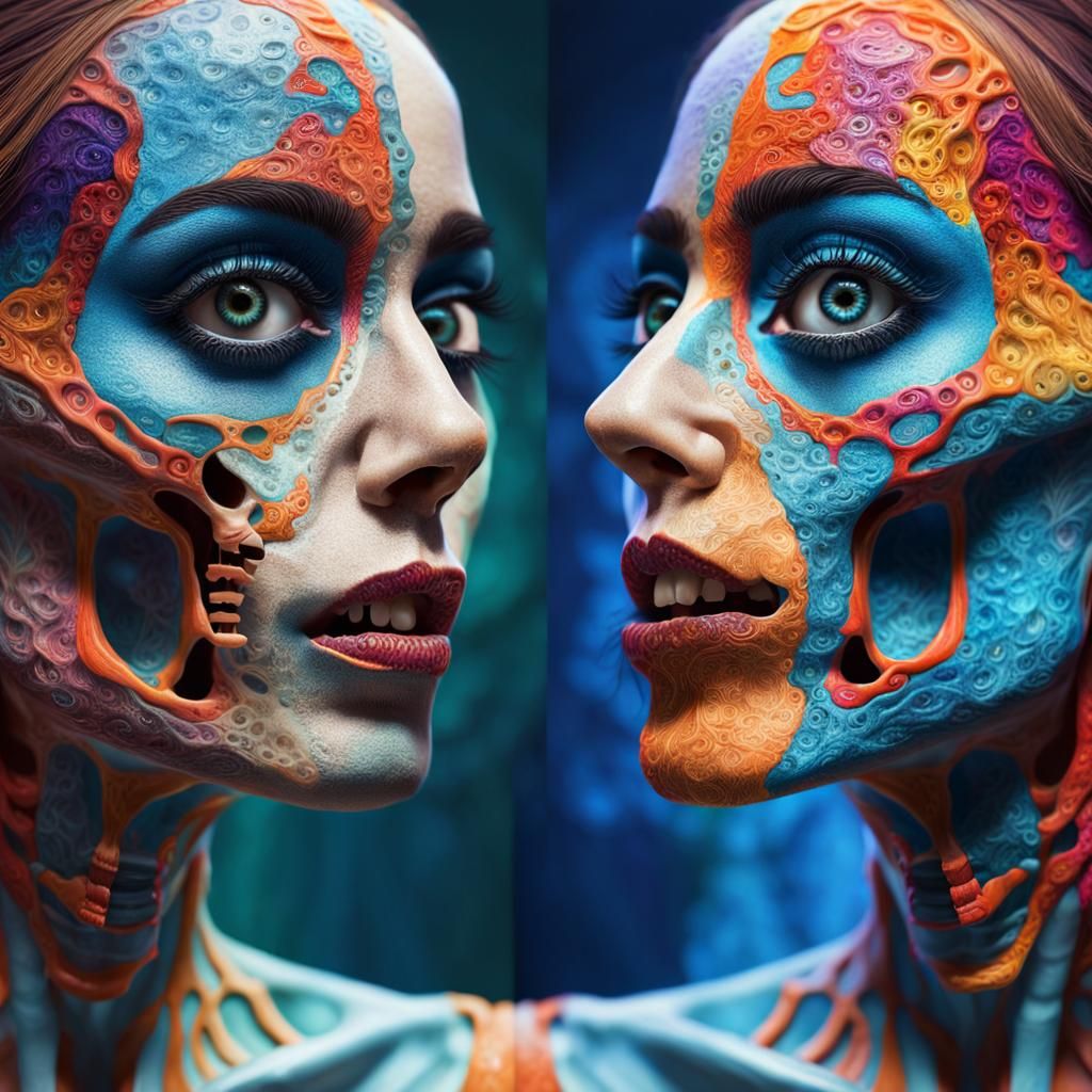 Duality: Half Alive, Half Skeleton in Vivid Colors