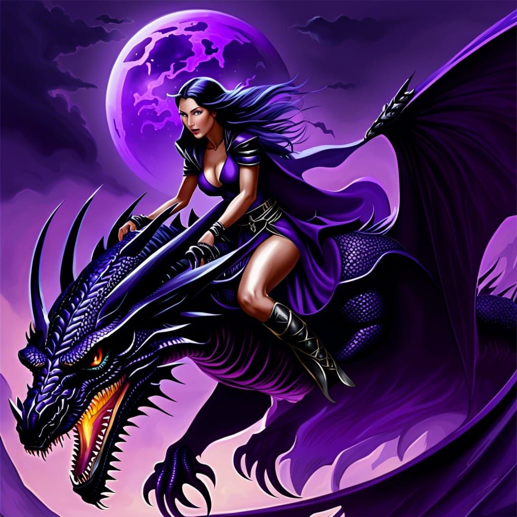Purple Sorceress riding black dragon