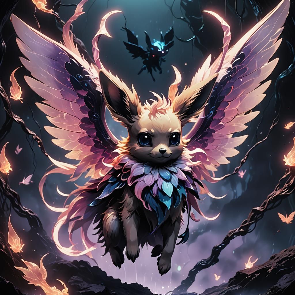 Eldritch Anime Porcelain Fairy Eevee with Demonic Wings