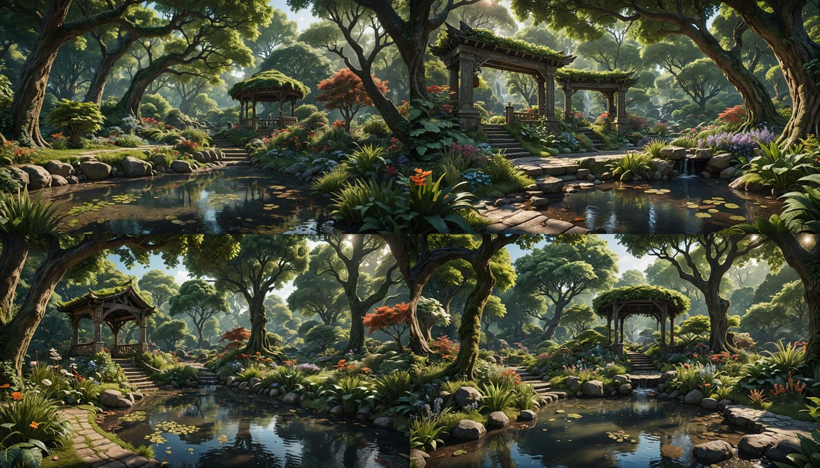 Tranquil Garden with Brook: Detailed Matte Painting